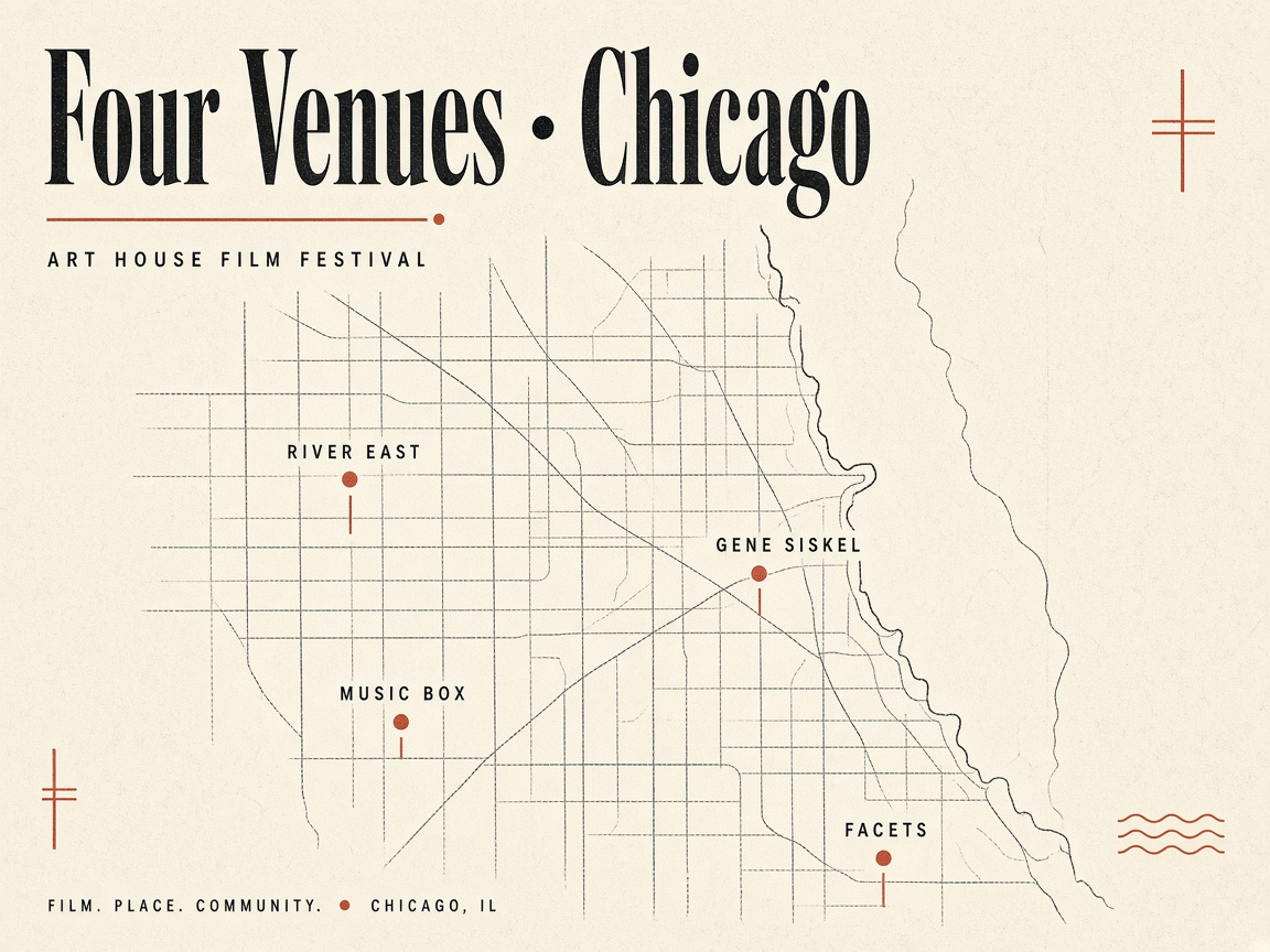 Illustrated map of the four Chicago DOCUFEST venues